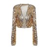 PrettyGuide Women Sequin Jacket Long Sleeve Sparkly Cropped Shrug Clubwear - Outerwear - $27.99 
