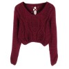 PrettyGuide Women's Sweater Long Sleeve Eyelet Cable Lace Up Crop Top - Shirts - $14.99 