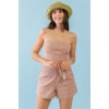 Print Cotton Strapless Crop Top & High Waist Two Pocket Shorts Set - Obleke - $36.30  ~ 31.18€