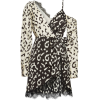 Printed Asymmetric Wrap Dress with Lace - Obleke - 