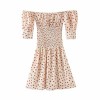Printed elastic waist puff sleeve chiffon dress word shoulder A-line skirt - Dresses - $28.99 