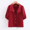 Puff Sleeve Small Lapel Loose Single Bre - 半袖衫/女式衬衫 - $27.99  ~ ¥187.54