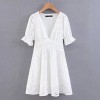 Puff Sleeve V-neck Waist Cutout Full Emb - sukienki - $35.99  ~ 30.91€