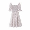 Puff sleeve printed mid-length dress net red elastic pleated square collar beart - Платья - $27.99  ~ 24.04€