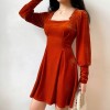 Pumpkin-colored velvet lace square colla - Dresses - $35.99 