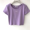 Purple 100% cotton soft butterfly embroidered short top T-shirt - Shirts - $21.99 