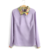 Purple Floral Print Patchwork - 长袖衫/女式衬衫 - 