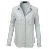 RK RUBY KARAT Premium Design Womens Chambray Button Front Stripe Shirt - 半袖衫/女式衬衫 - $77.49  ~ ¥519.21