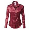 RK RUBY KARAT Womens Plus Size Long Sleeve Satin Blouse with Cuffs - Shirts - $39.49 