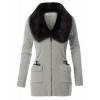 RK RUBY KARAT Womens Zip Up Knitted Sweater Cardigan Jacket With Detachable Faux Fur Trim - Outerwear - $27.99  ~ 24.04€