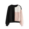ROMWE Women's Casual Colorblock Long Sleeve Teddy Drop Shoulder Round Neck Pullover Sweatshirt - Shirts - $16.99 