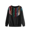 ROMWE Women's Casual Long Sleeve Colorblock Sequin Front Drop Shoulder Pullover Sweatshirt - Košulje - kratke - $19.99  ~ 17.17€