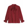 ROMWE Women's Plus Size Loose Casual Long Sleeve Bow Tie Blouse Top Shirts Burgundy 2XL - 長袖シャツ・ブラウス - $18.99  ~ ¥2,137