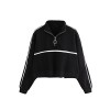 ROMWE Women's Zip Front High Neck Tape Striped Detail Crop Sweatshirt - 长袖T恤 - $16.99  ~ ¥113.84
