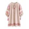 R.Vivimos Women Autumn 3/4 Sleeve Cotton Linen Floral Embroidery Casual Tunic Dresses - Kleider - $35.99  ~ 30.91€