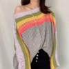 Rainbow Contrast Temperament Stripe Sweater Pullover Sweater - Shirts - $29.99 