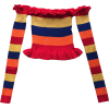Rainbow collar striped sweater with a wo - Shirts - $25.99 