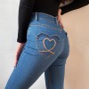 Rainbow embroidered heart pocket high-ri - 牛仔裤 - $35.99  ~ ¥241.15