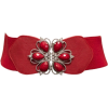Red Flower Crested Rhinestone Buckle Elastic 3" Belt - Belt - $13.50 