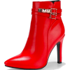 Red Buckled Stiletto Heel Booties - Сопоги - 
