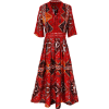 Red Cutwork Detail Printed Maxi Dress - Obleke - 
