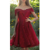 Red Lace Off Shoulder Short Prom Dresses - 连衣裙 - $120.00  ~ ¥804.04