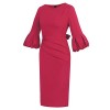 RedLife Women Solid Three-Quarter Puff Sleeve Sash Tie Pleated Bodycon Pencil Office Cocktail Evening Midi Dress Plus Size (X-Large, Red) - 连衣裙 - $9.99  ~ ¥66.94