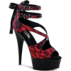 Red and Black Lace Heels with Bow - Классическая обувь - 