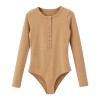 Retro Basic Round Neck Button Long Sleeve T-shirt Bodysuit - Dresses - $26.99  ~ £20.51