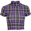 Retro Half Turtleneck Plaid Short Sleeve - Shirts - $15.99 