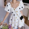 Retro Heavy Industry Embroidered Flower Puff Sleeve Waist Dress - Vestiti - $32.99  ~ 28.33€