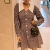 Retro Lapel Hepburn Style Sub Dress Single Breasted Slim Dress - ワンピース・ドレス - $28.99  ~ ¥3,263
