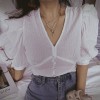 Retro V-neck bubble sleeve palace waist white shirt top - 半袖シャツ・ブラウス - $28.99  ~ ¥3,263
