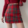 Retro college style age-reduced plaid printed high waist bag hip short fashion s - 裙子 - $27.99  ~ ¥187.54