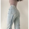 Retro light blue washed high waist hole - Jeans - $32.99 