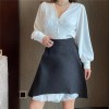 Retro mesh splicing fake two high waist skirts wild skirt A-line skirt - 裙子 - $27.99  ~ ¥187.54
