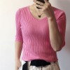 Retro simple thread knit top summer V-neck short ins wild mid-sleeved T-shirt - Shirts - $27.99 
