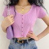 Retro single-breasted solid color knit cardigan wild basic short T - 半袖衫/女式衬衫 - $25.99  ~ ¥174.14