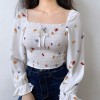 Retro square collar full body elastic floral long sleeve shirt - Majice - kratke - $26.99  ~ 171,46kn
