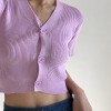 Retro wild three-button high waist short V-neck thread short-sleeved button-knit - Shirts - $25.99  ~ £19.75