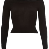 Ribbed Black Bardot Crop Top - Long sleeves shirts - 