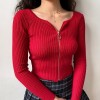 Ring zip knitted cardigan coat women sho - Рубашки - короткие - $27.99  ~ 24.04€