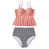 Romacci Women Two Pieces Swimsuit Striped High Waist Peplum Tankini Set Bathing Suit - Badeanzüge - $19.99  ~ 17.17€