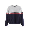 Romwe Women's Color Block Round Neck Long Sleeve Pullover Striped Sweatshirt Top - Long sleeves t-shirts - $15.99 