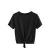 Romwe Women's Cute Sweet Knot Front Solid Ribbed Tee Crop Top Blouse Tshirt - T-shirts - $19.99  ~ £15.19