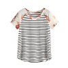 Romwe Women's Floral Print Short Sleeve Tops Striped Casual Blouses T Shirt - T-shirts - $11.99 