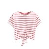 Romwe Women's Knot Front Cuffed Sleeve Striped Crop Top Tee T-Shirt - T恤 - $19.99  ~ ¥133.94