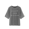 Romwe Women's Letter Printed Drop Shoulder Pearl Beading Glitter T-Shirt Top - Tシャツ - $10.99  ~ ¥1,237