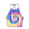 Romwe Women's Sexy Spiral Tie Dye Multicolor Print Backless Tie Halter Top - T-shirts - $13.99  ~ £10.63