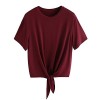Romwe Women's Short Sleeve Tie Front Knot Casual Loose Fit Tee T-Shirt - T-shirts - $7.99 